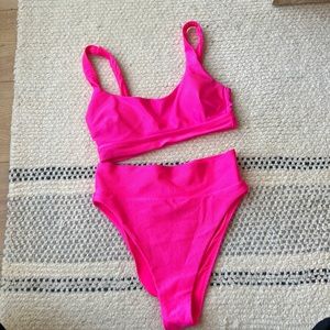Aerie scoop high cut cheeky shine hot Miami pink bikini small